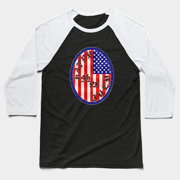 Happy 4th of July Flag Design - US American Flag Pendent Emblem - Black and Red Baseball T-Shirt by CDC Gold Designs